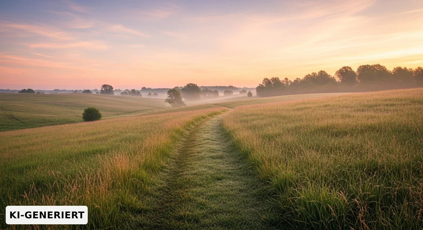 Weite Wiese unter einem sanften Morgenhimmel